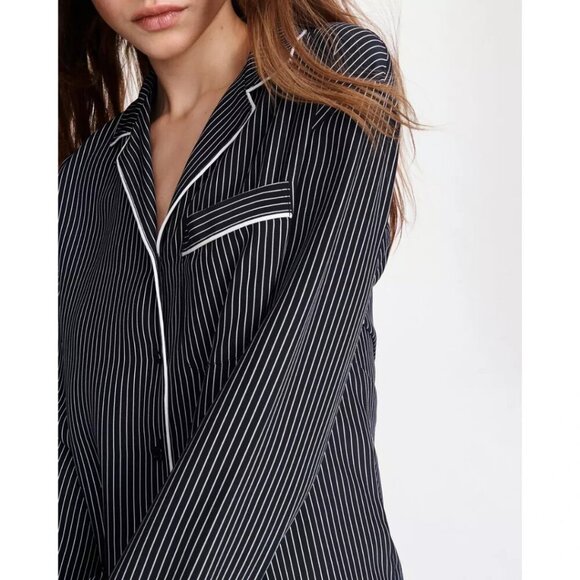 NWOT Rag & Bone black & white striped print 100% silk pajama inspired blouse, L - Picture 5 of 16